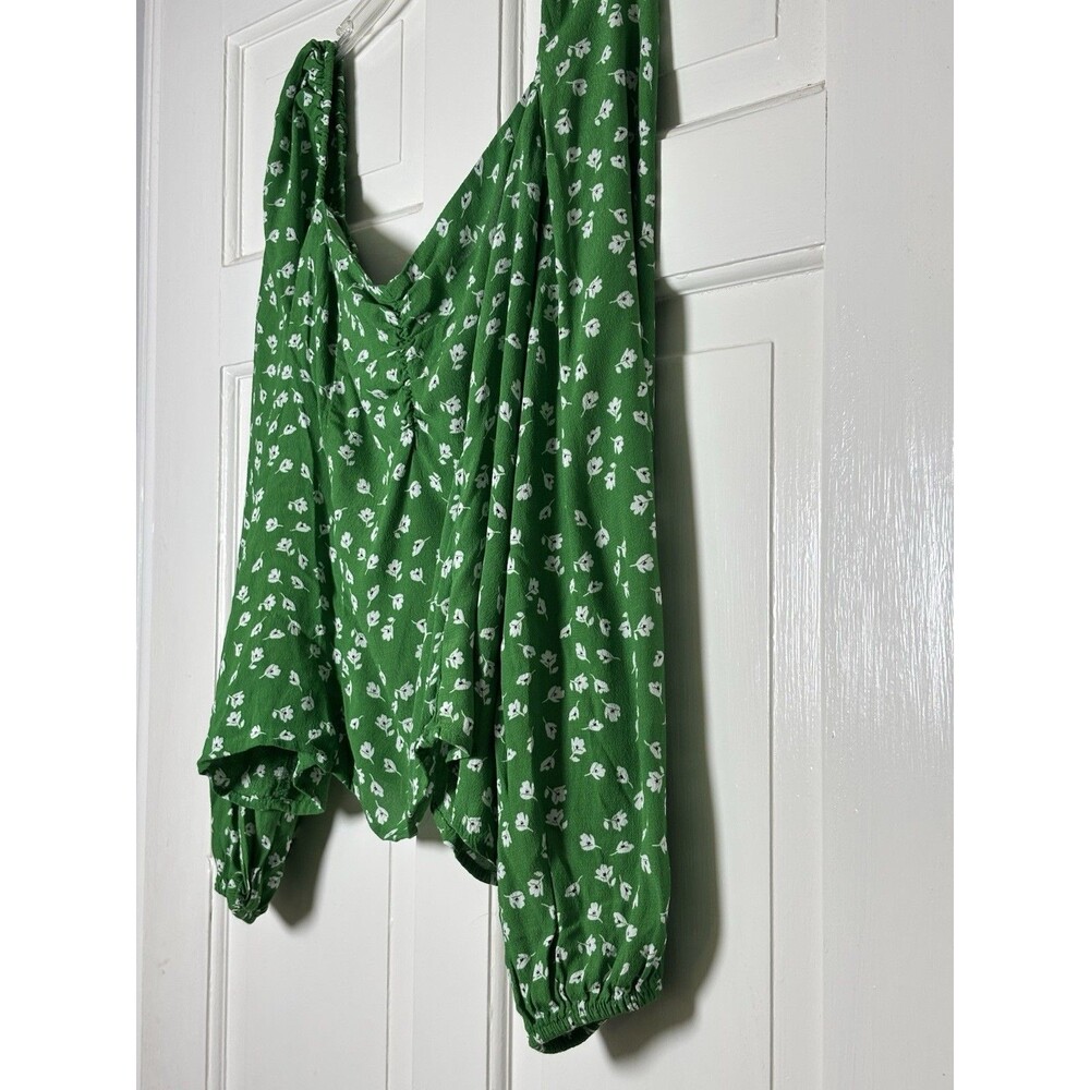 H & M Puff Slve Green With White Flowers Lg Slv Too Women’s 2XL - Picture 2 of 7